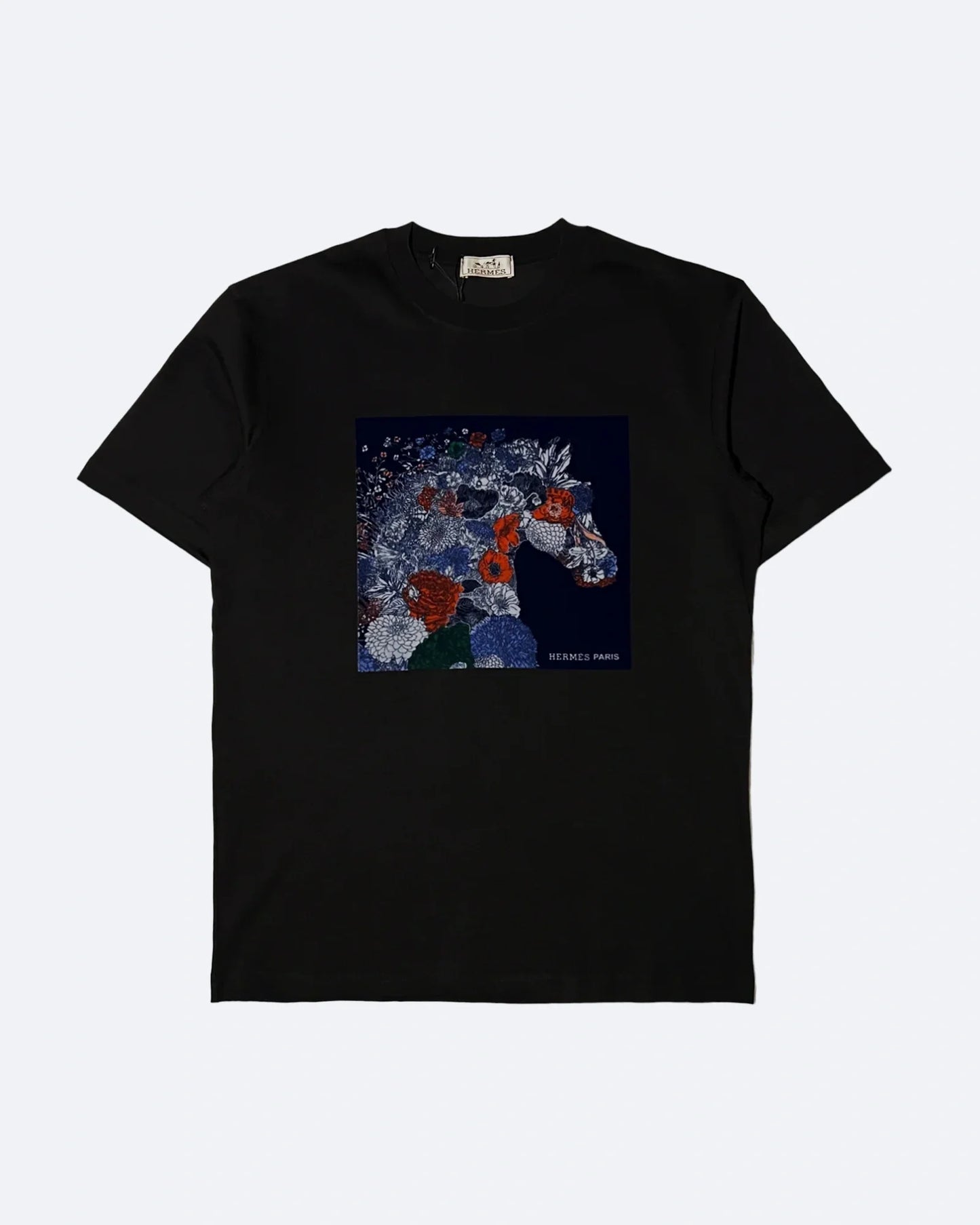 Hermes - Flower Horse Velour Print T-Shirt - Black