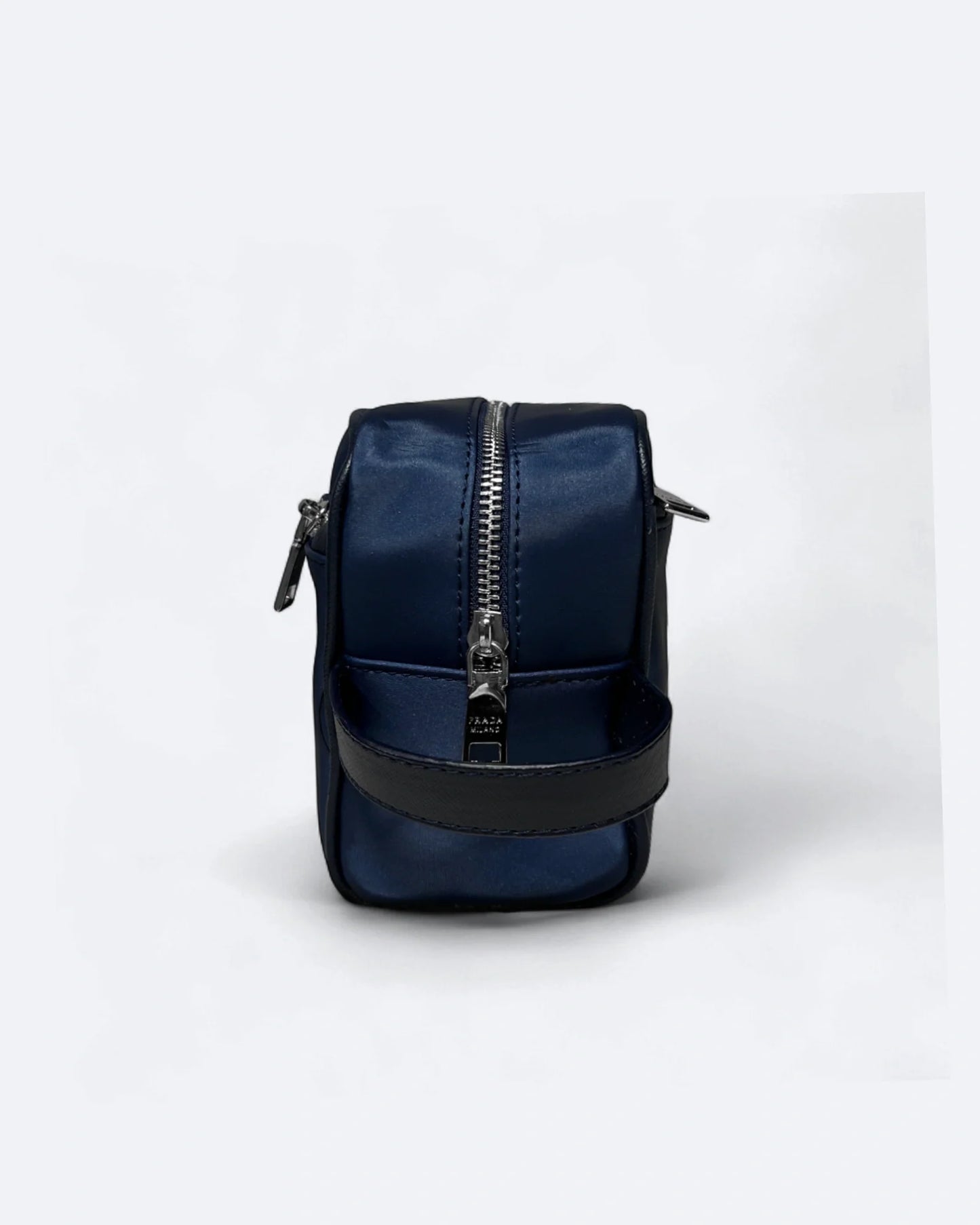 Prada - Logo Plate Hand Pouch Bag - Blue