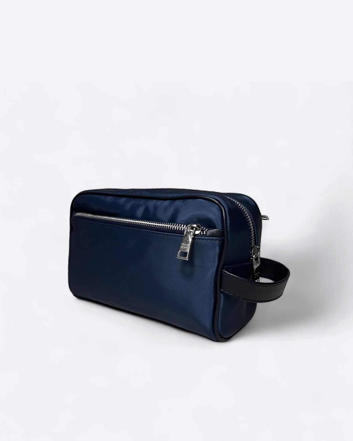 Prada - Logo Plate Hand Pouch Bag - Blue