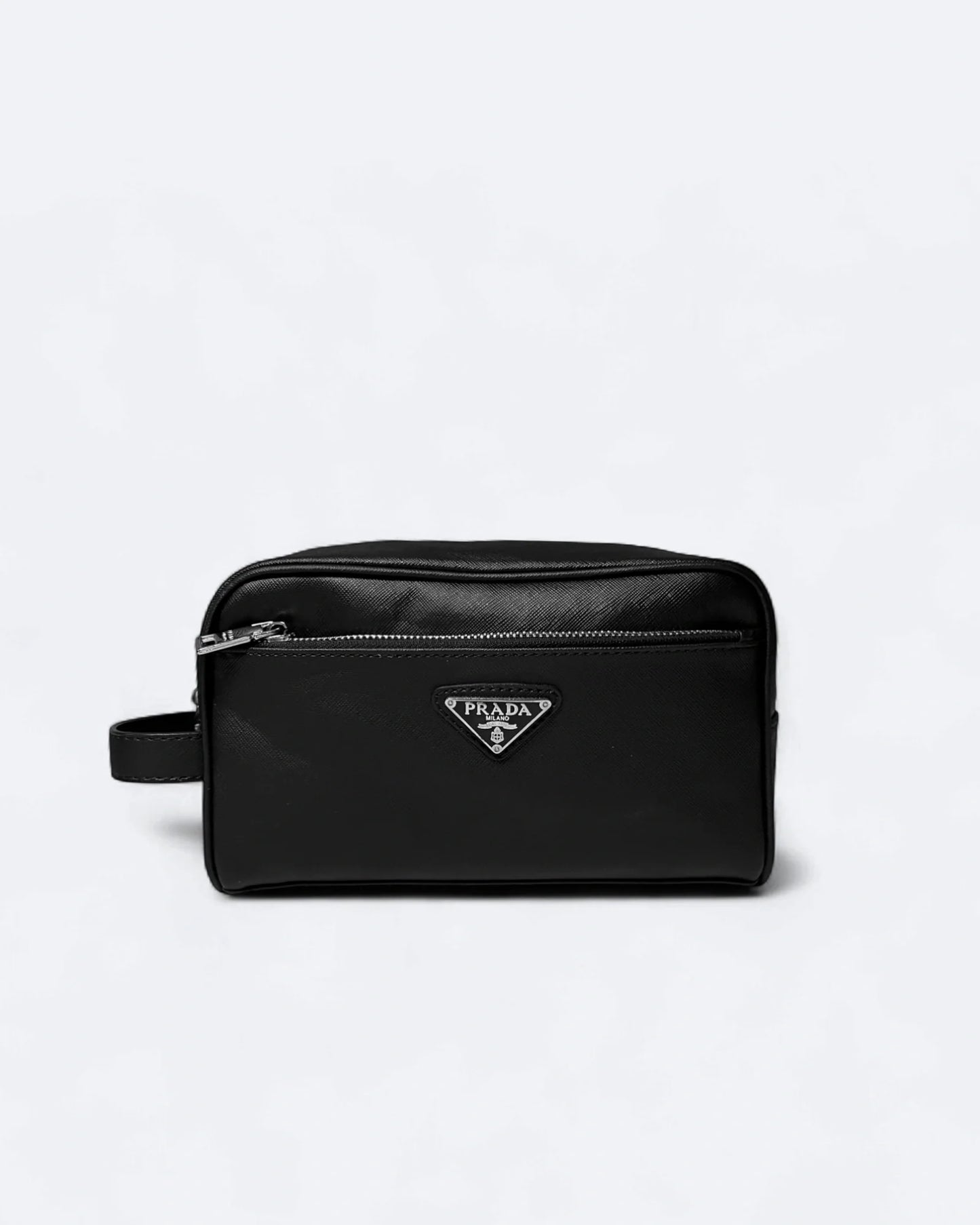 Prada - Logo Plate Hand Pouch Bag - Black