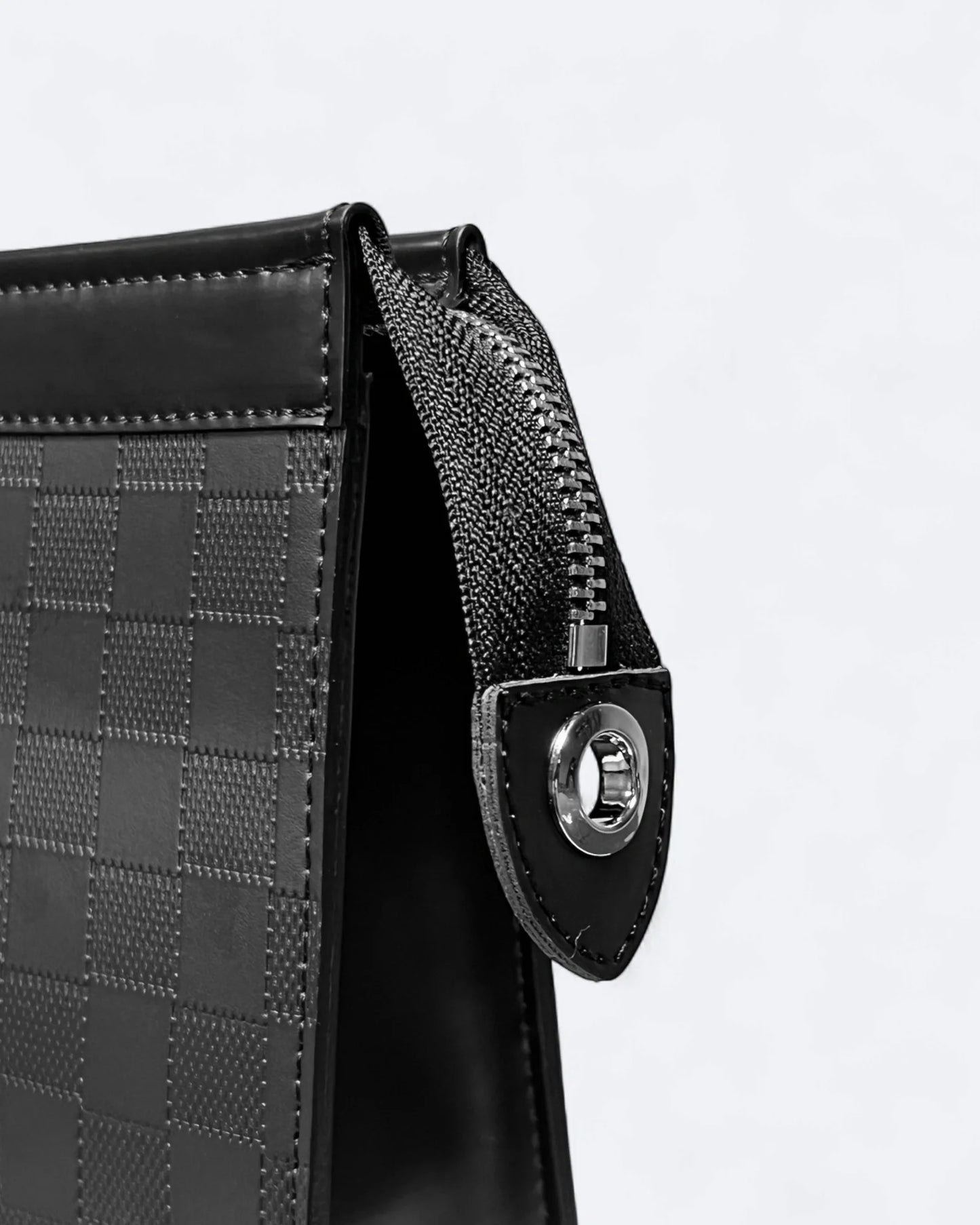 LVTN - Damier Pattern Embossed Clutch - Black