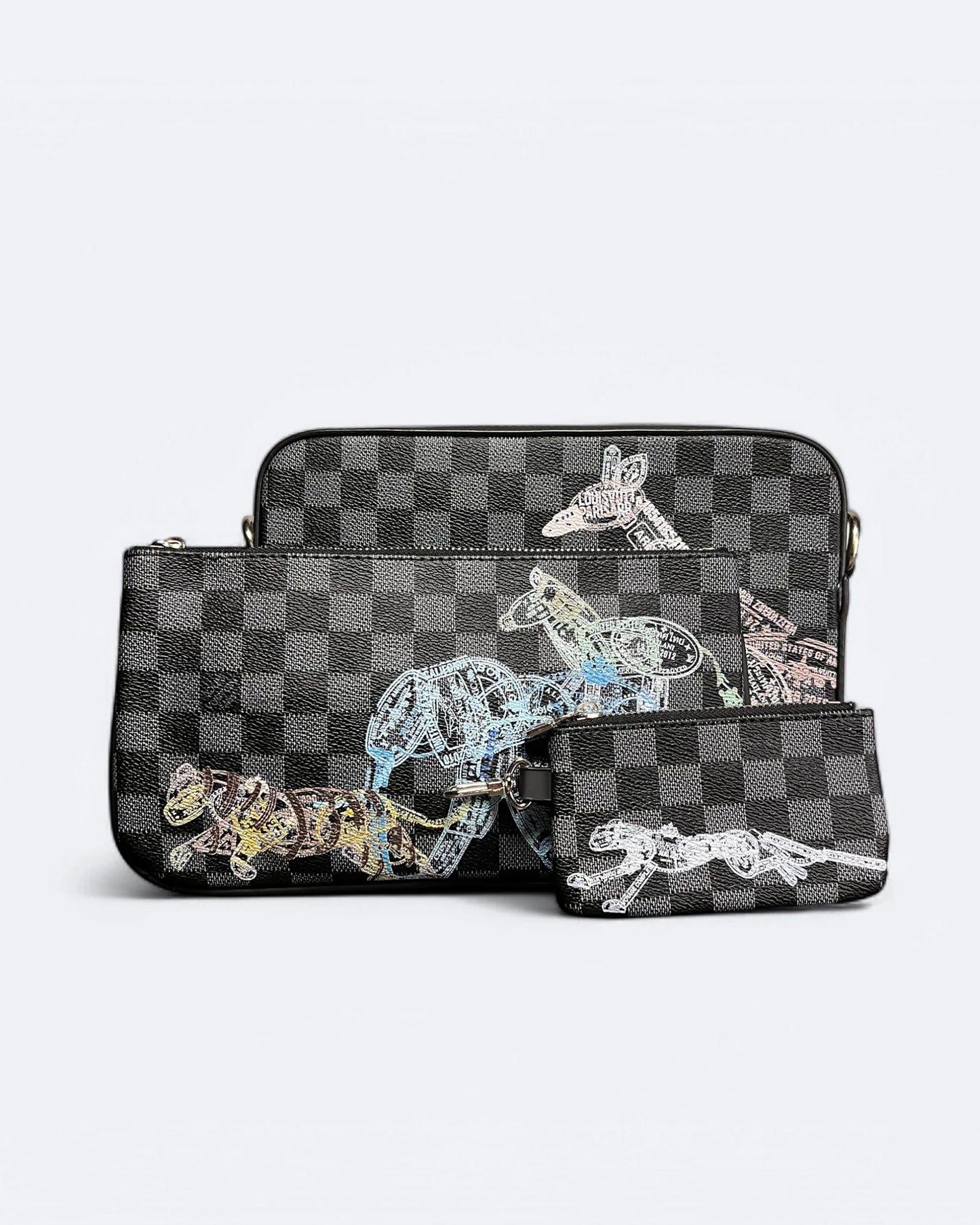 Louis Vuitton - Animal Passport Stamps Damier Trio Bags - Black