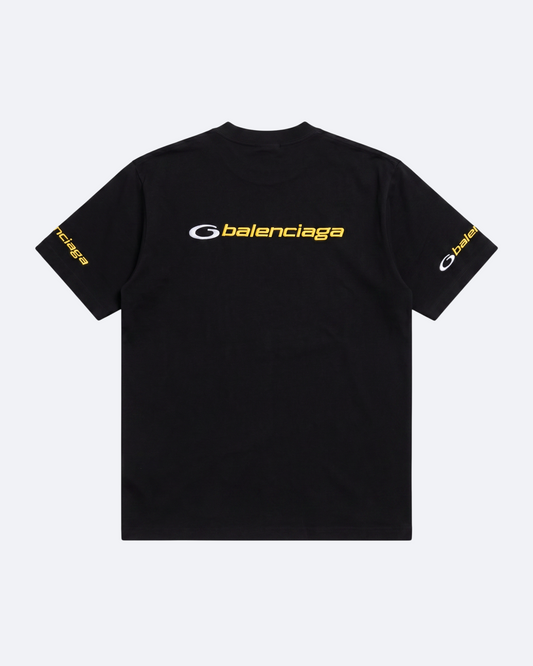 Balenciaga - Yellow Logo Embroidery T-Shirt - Black