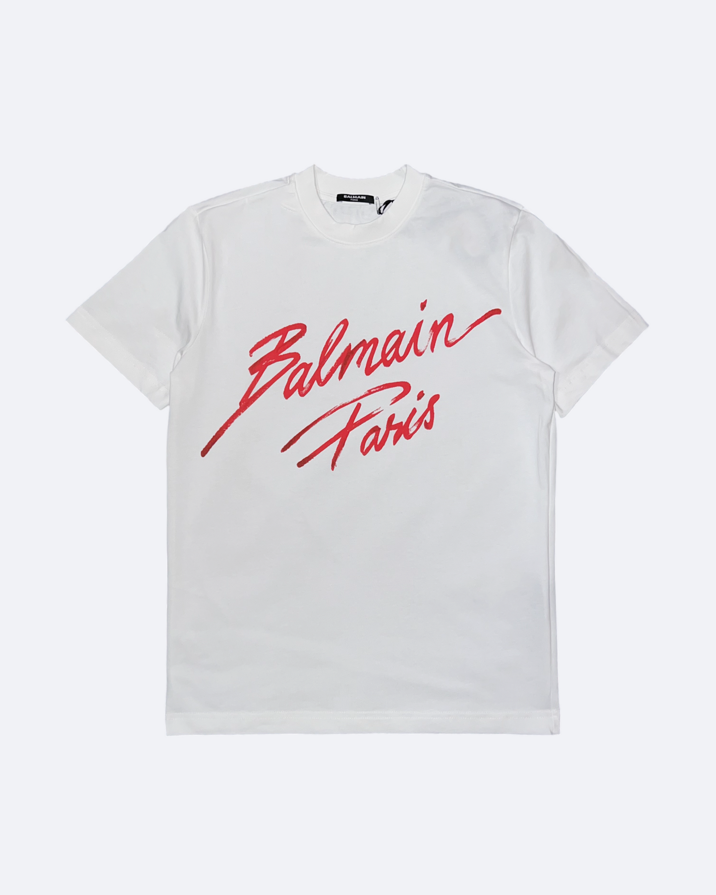 Balmain - Red Paint Script Logo T-Shirt - White