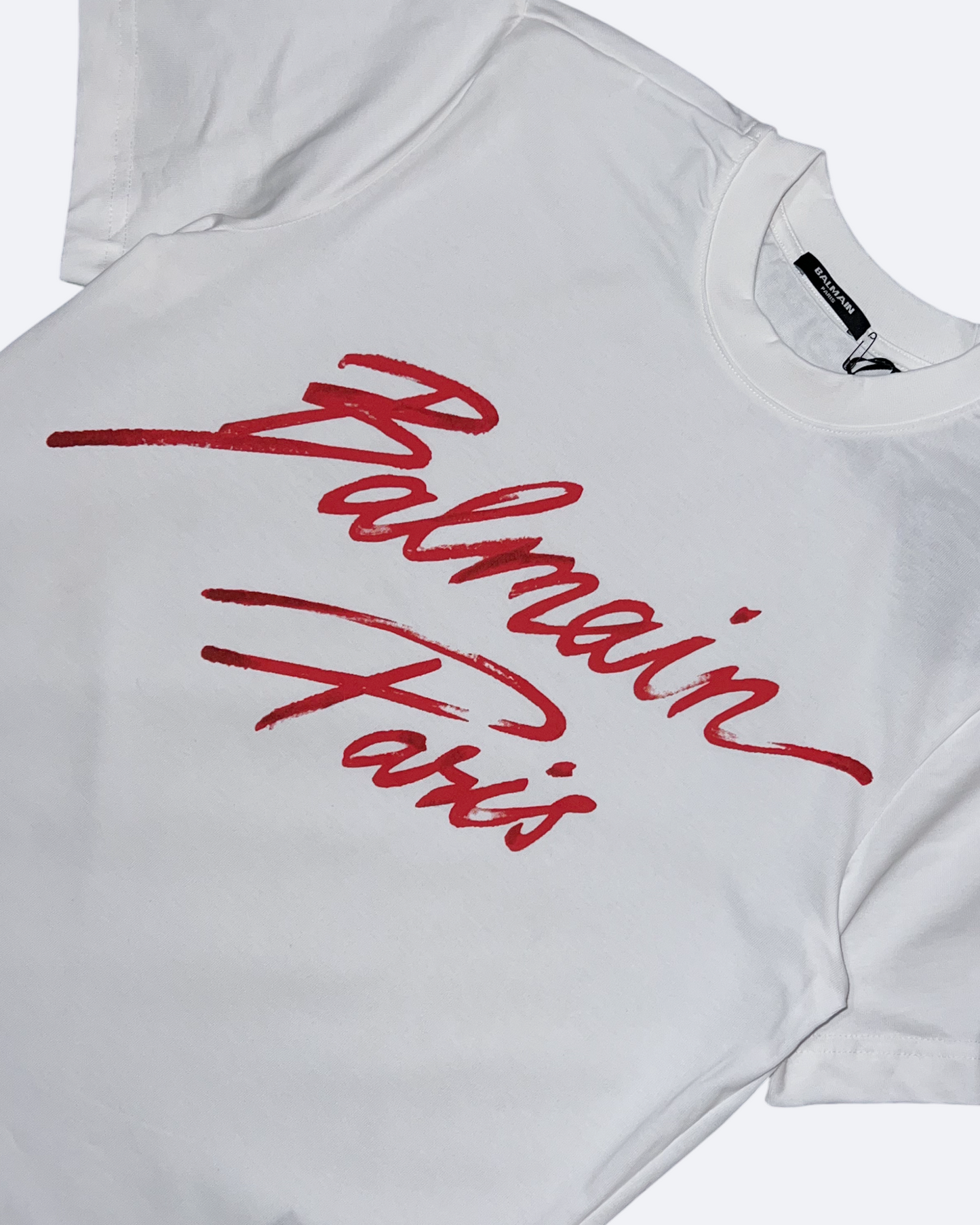 Balmain - Red Paint Script Logo T-Shirt - White