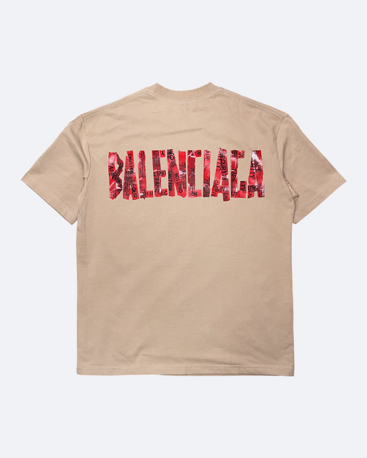 Balenciaga - Red Caution Tape T-Shirt - Beige