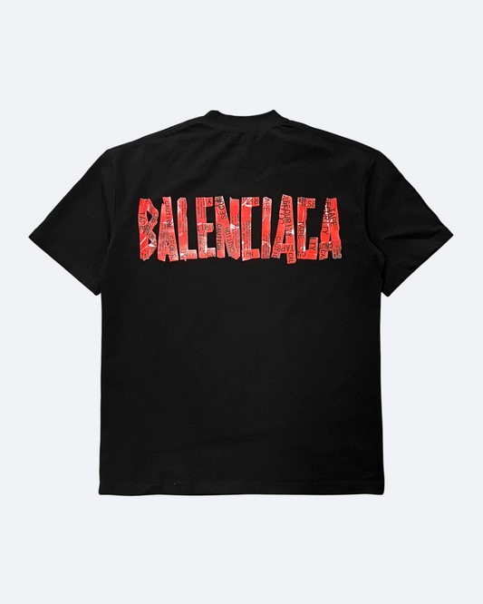Balenciaga - Red Caution Tape T-Shirt - Black