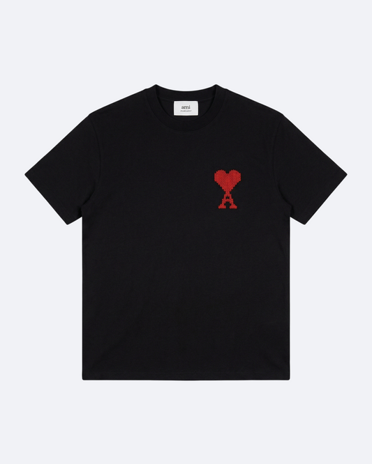 AMI - Red Logo Embroidery T-Shirt - Black