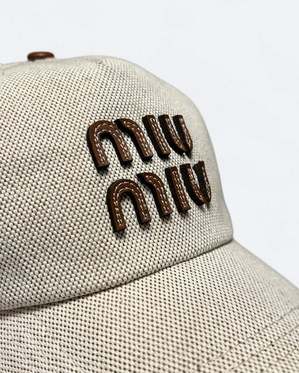 Miu Miu - Cavnas and Leather Logo Cap - Beige