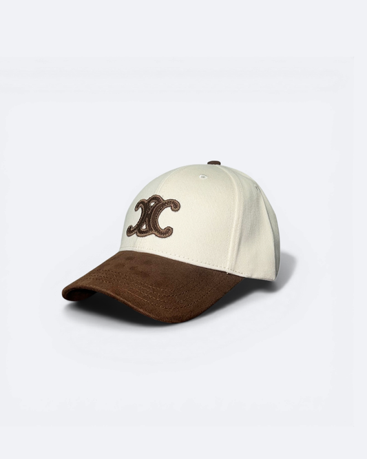 Celine - Logo Embroidery Cap - Cream/Brown
