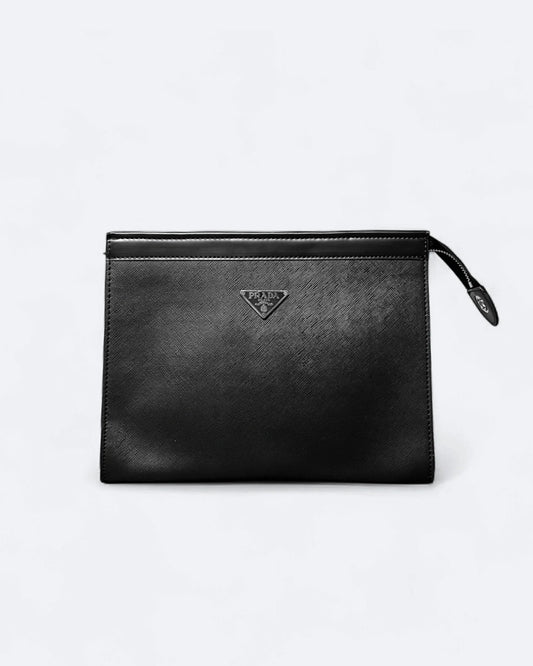 Prada - Logo Plate Clutch - Black