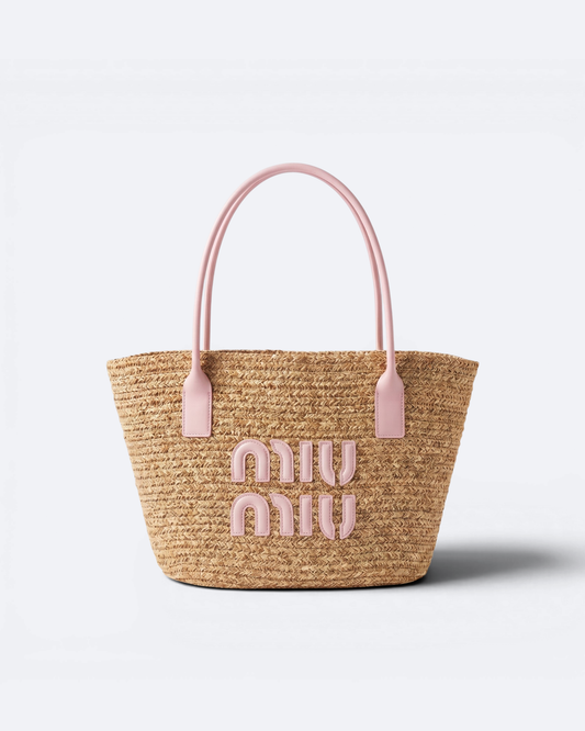 Miu Miu - Woven Bag - Natural Beige/Pink