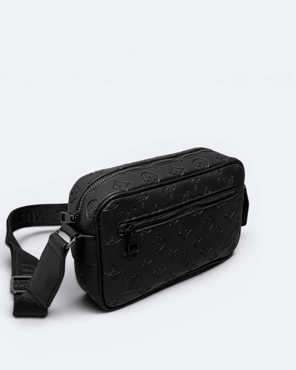 LVTN - Zip Embossed Pattern Crossbody Bag - Black