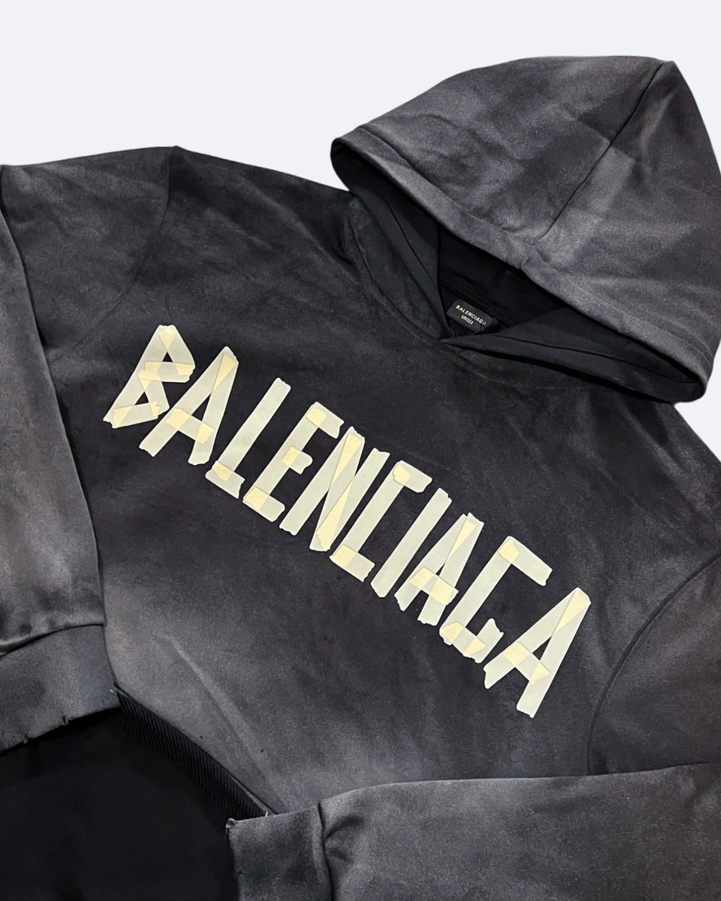 Balenciaga - Yellow Tape Distressed Hoodie - Washed Black
