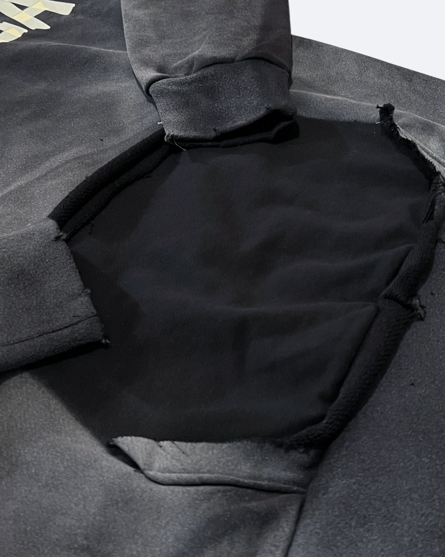 Balenciaga - Yellow Tape Distressed Hoodie - Washed Black