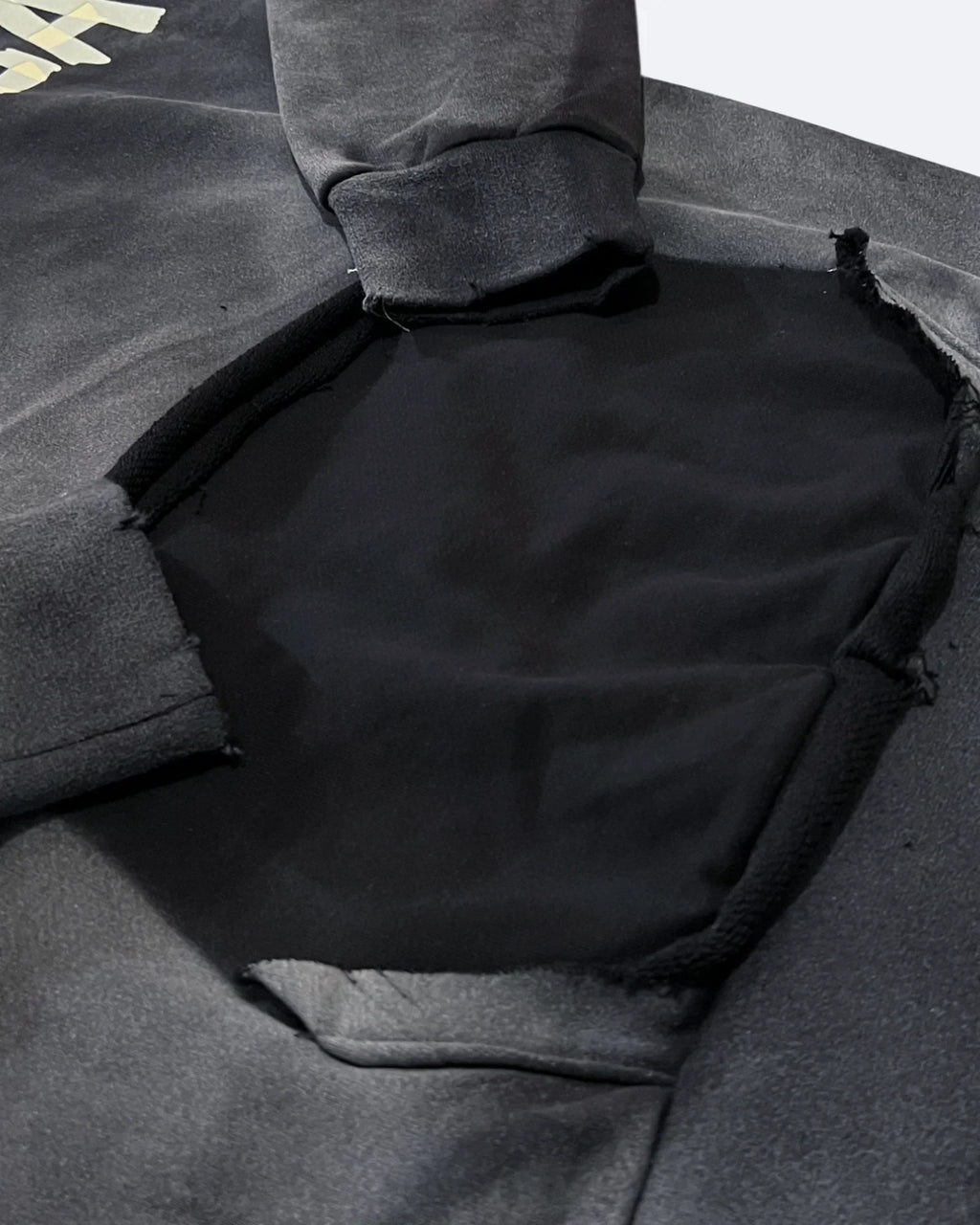 Balenciaga - Yellow Tape Distressed Hoodie - Washed Black