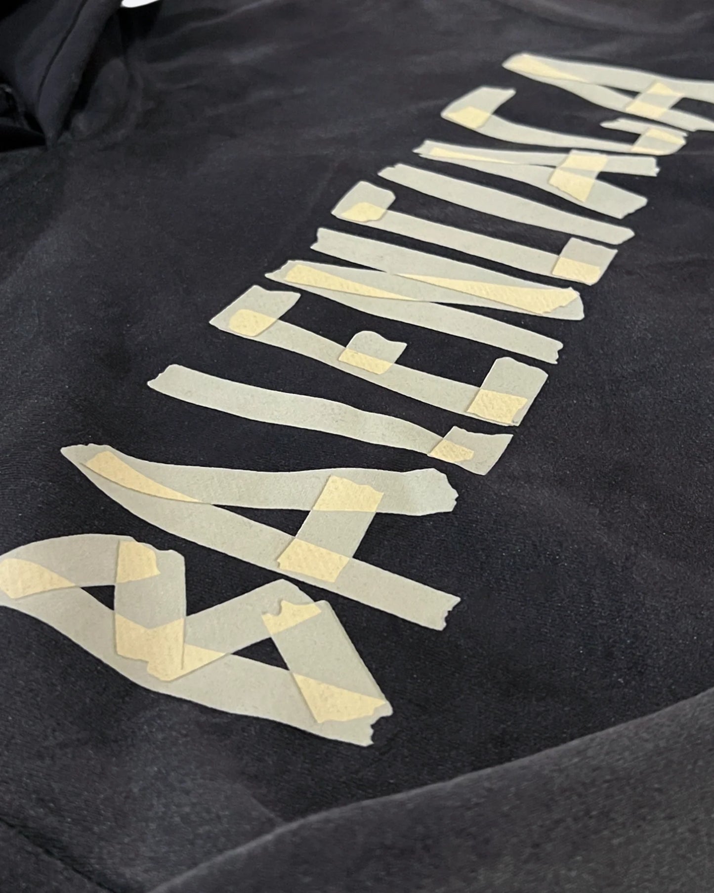Balenciaga - Yellow Tape Distressed Hoodie - Washed Black