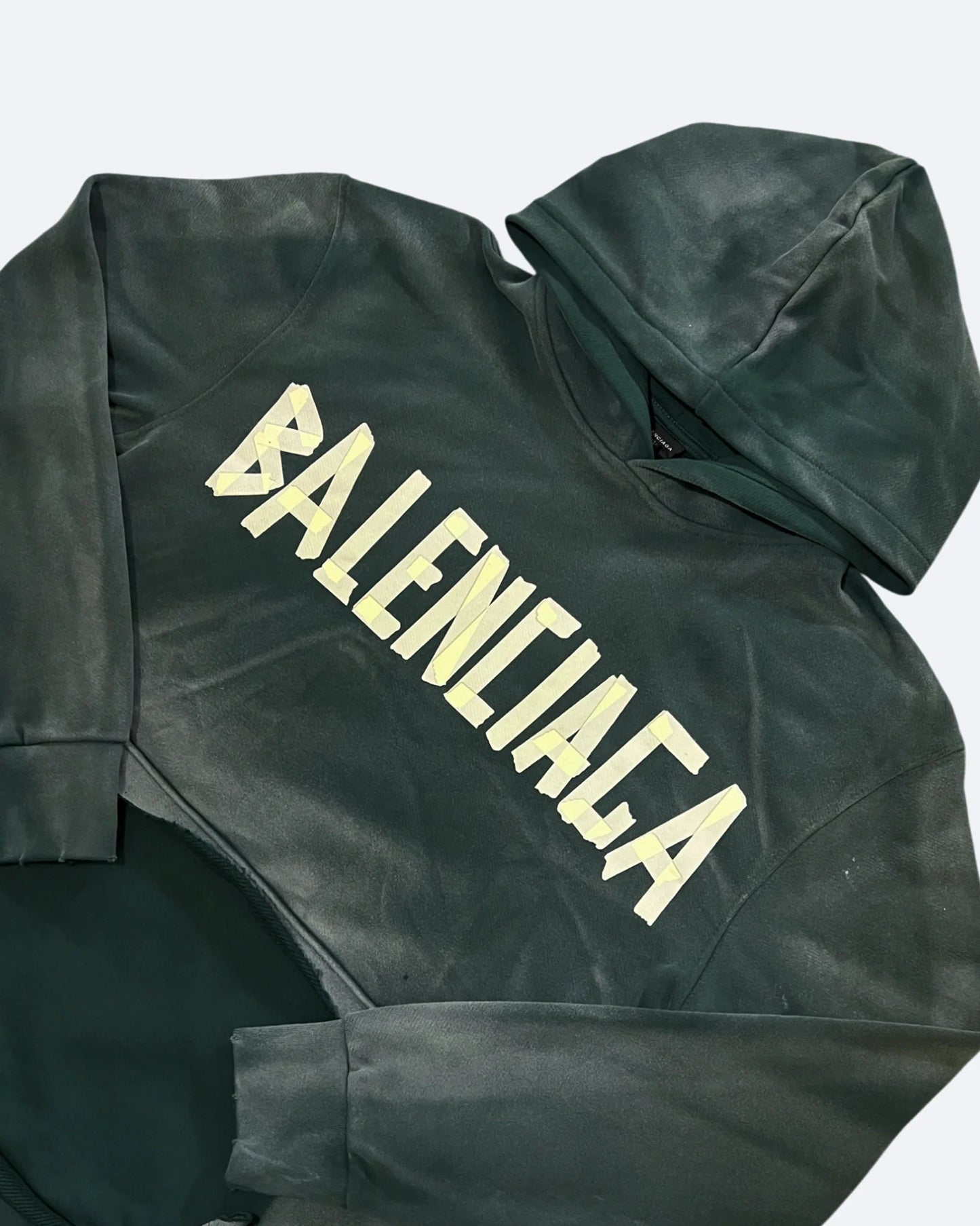 Balenciaga - Yellow Tape Distressed Hoodie - Washed Green