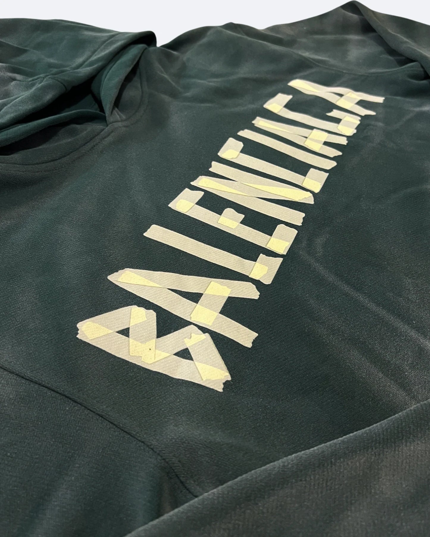 Balenciaga - Yellow Tape Distressed Hoodie - Washed Green