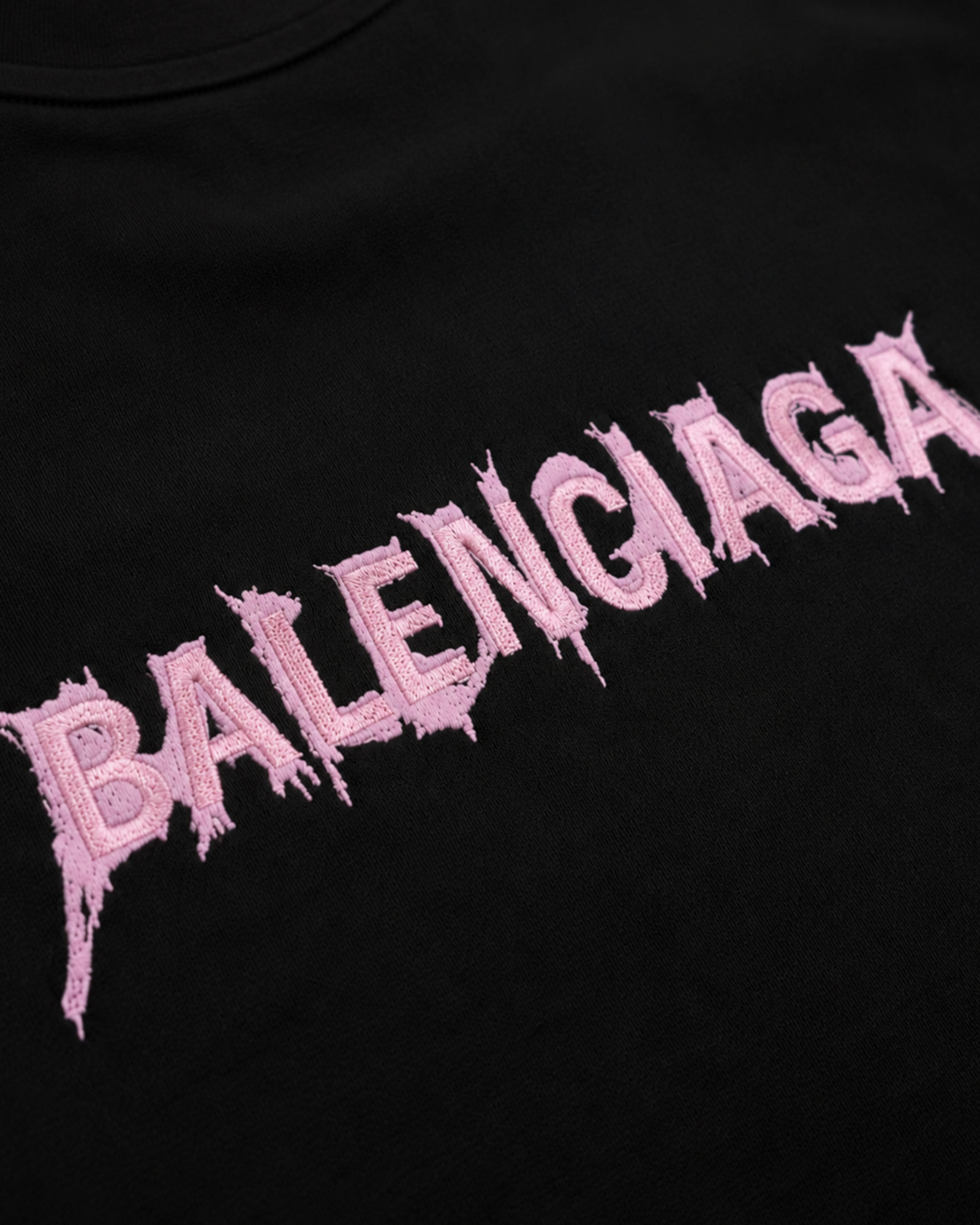 Balenciaga - Sticky Pink Logo Distressed T-Shirt - Black