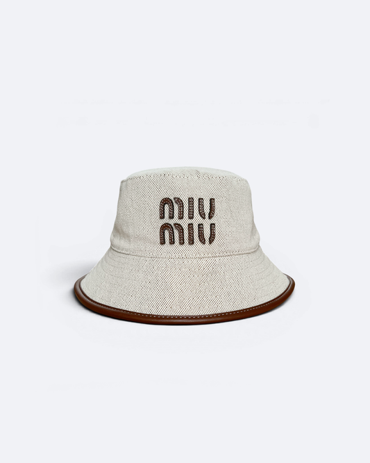 Miu Miu - Canvas and Leather Logo Bucket Hat - Beige