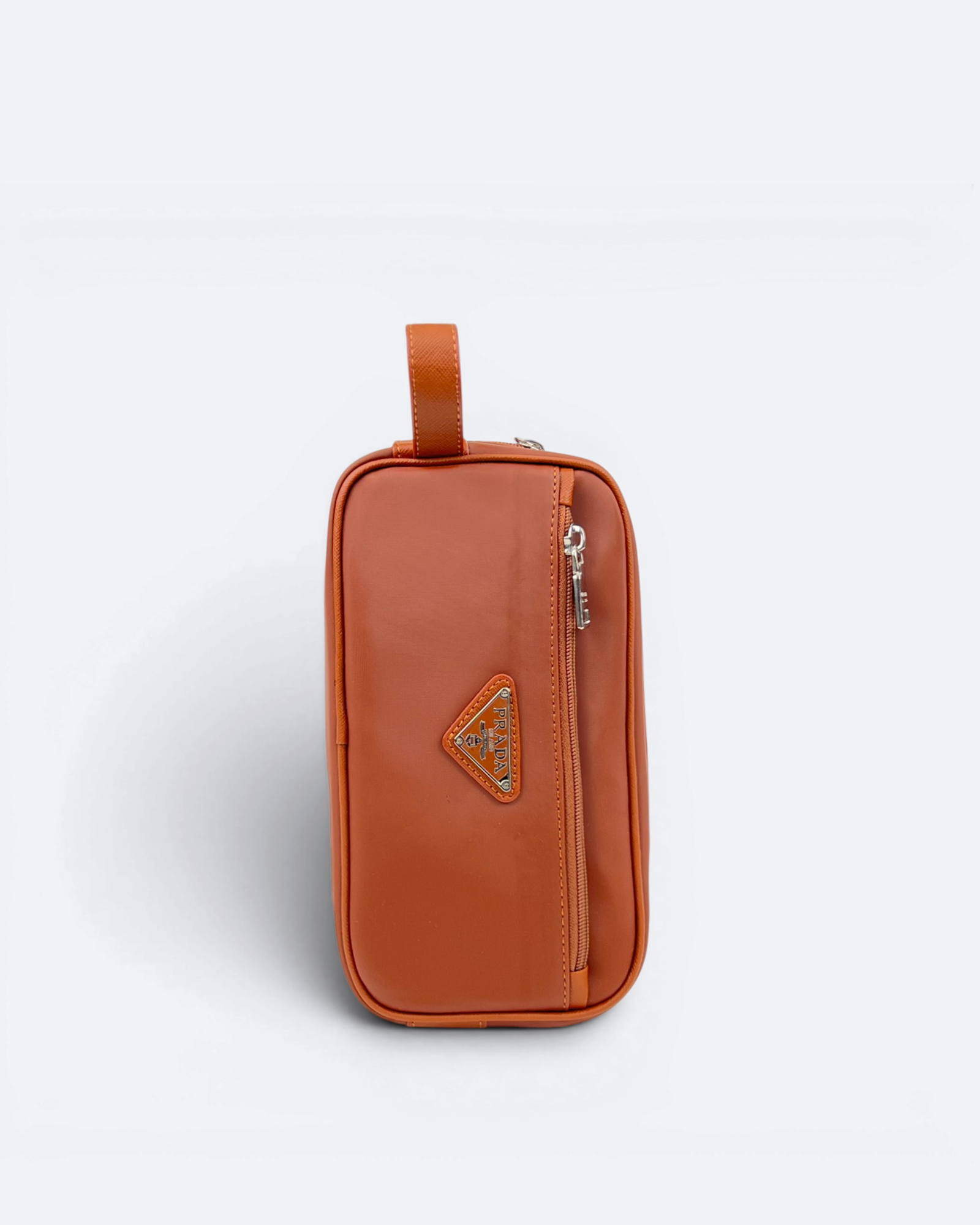 Prada - Logo Plate Hand Pouch Bag - Brown