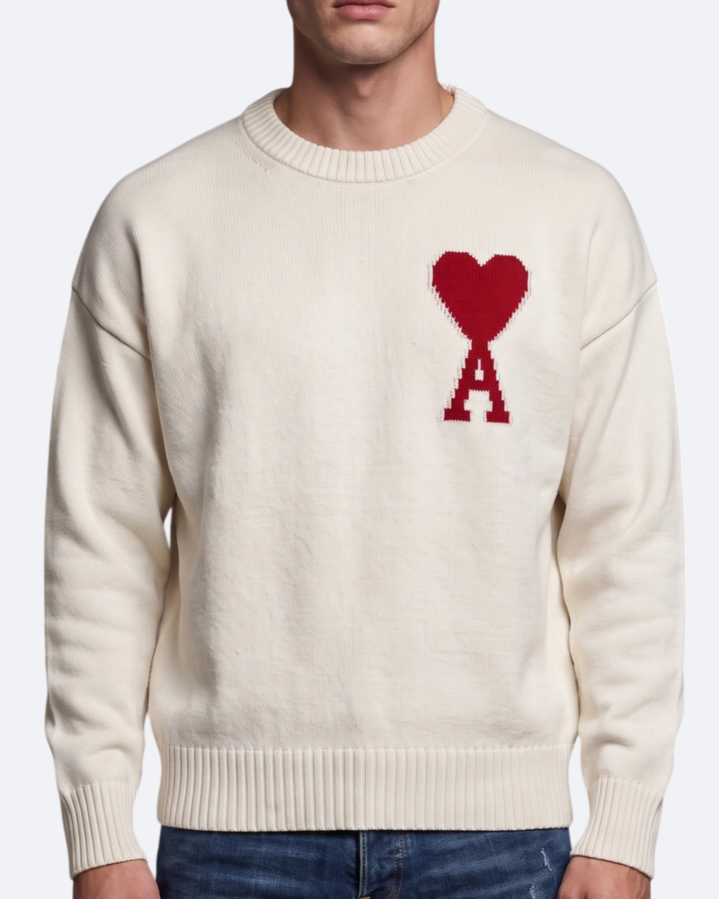 AMI - Heart Logo Knit Sweater - White