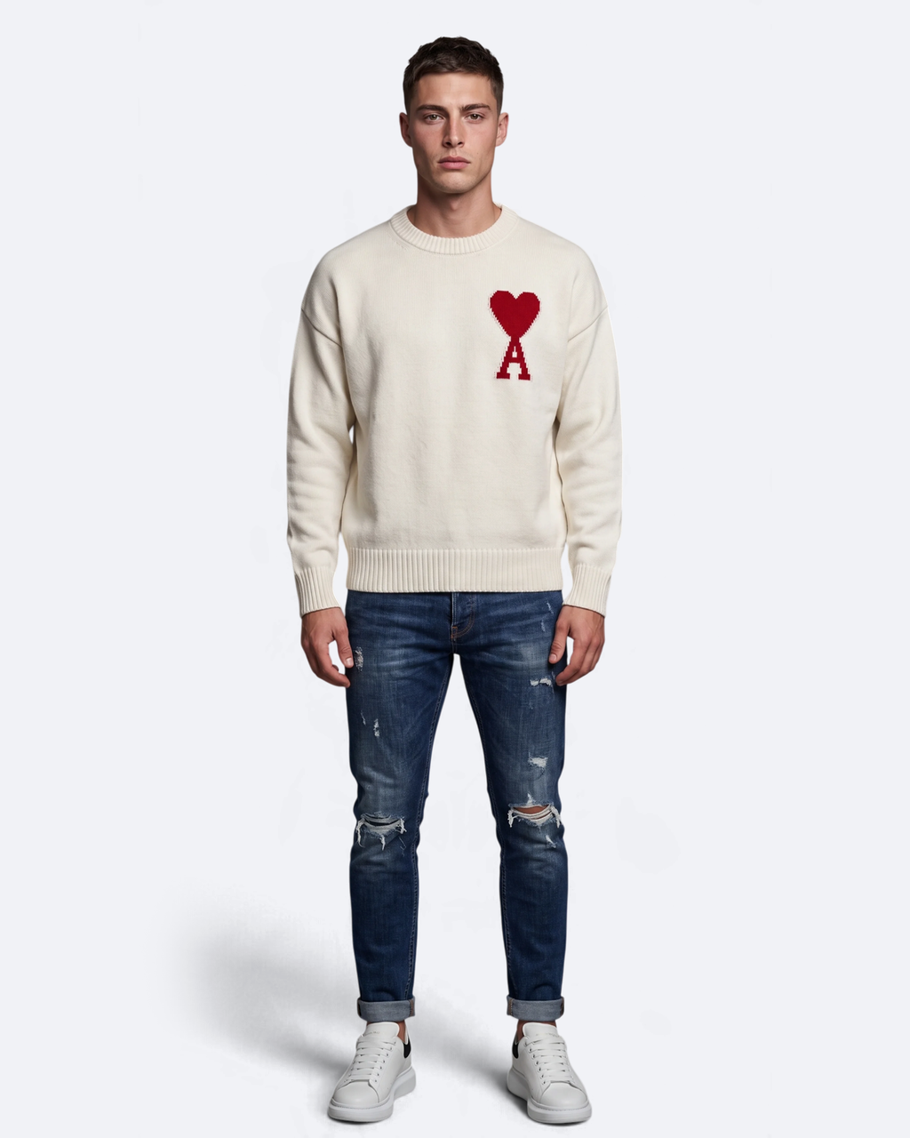 AMI - Heart Logo Knit Sweater - White