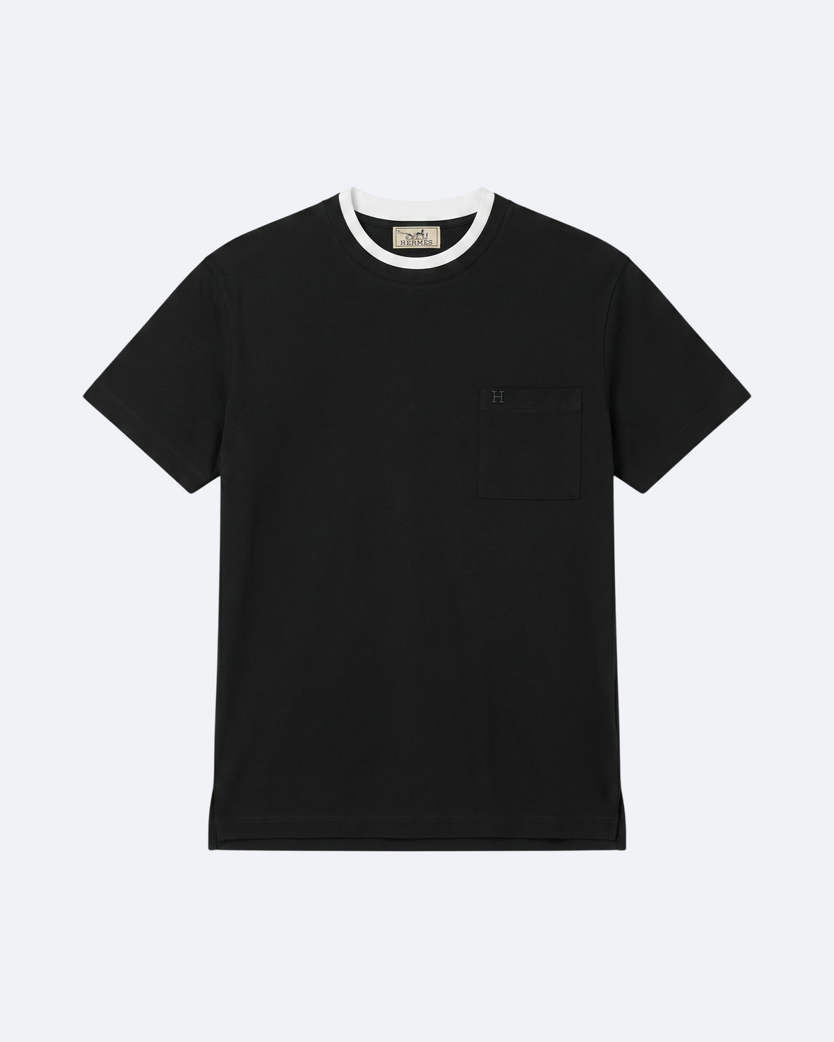 Hermes - Contrast Neckband Pocket T-Shirt - Black