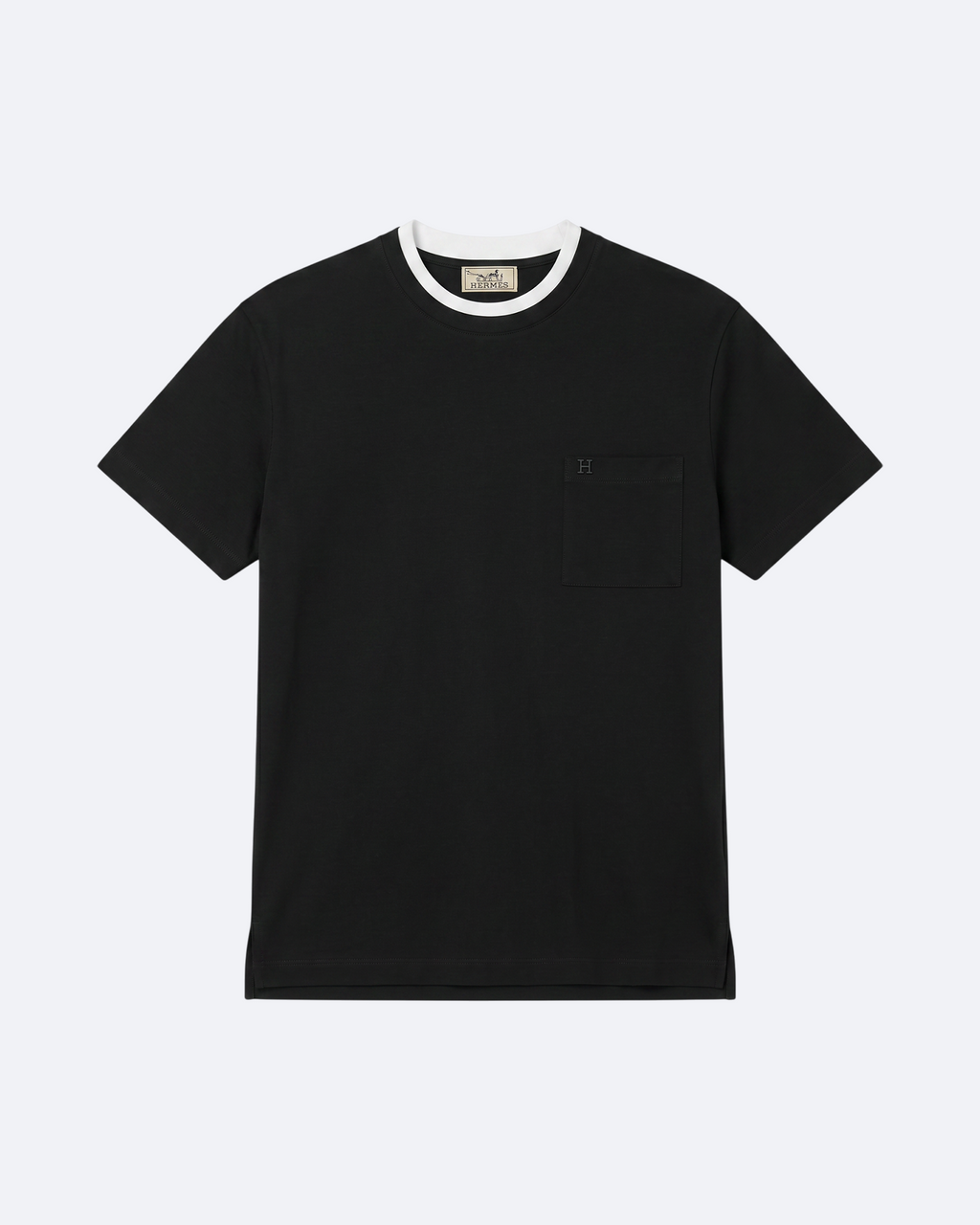 Hermes - Contrast Neckband Pocket T-Shirt - Black