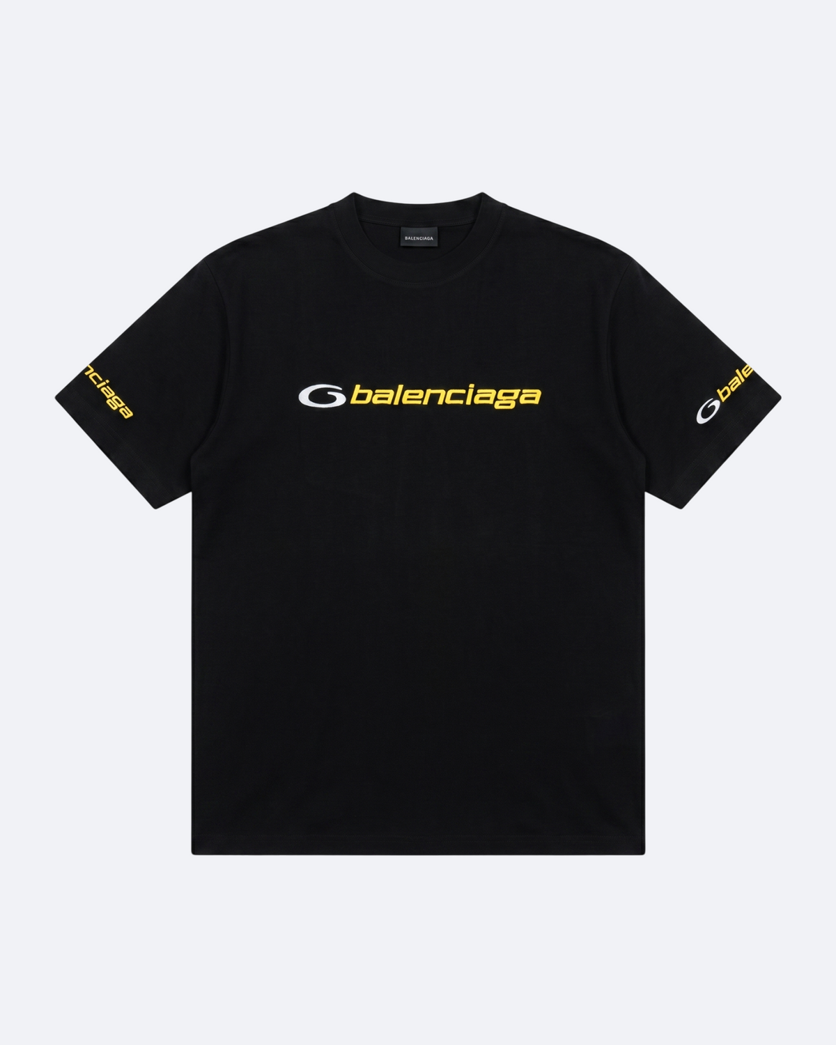 Balenciaga - Yellow Logo Embroidery T-Shirt - Black