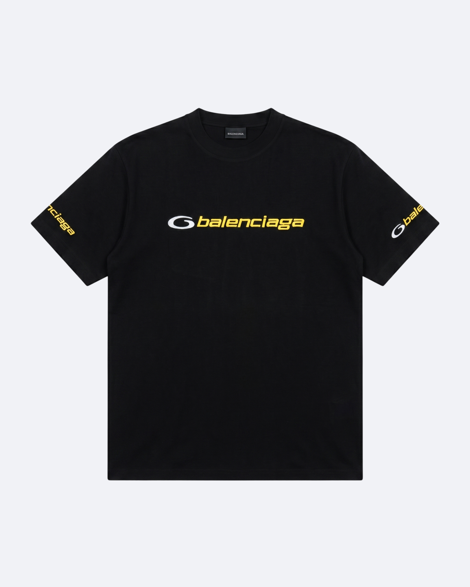 Balenciaga - Yellow Logo Embroidery T-Shirt - Black
