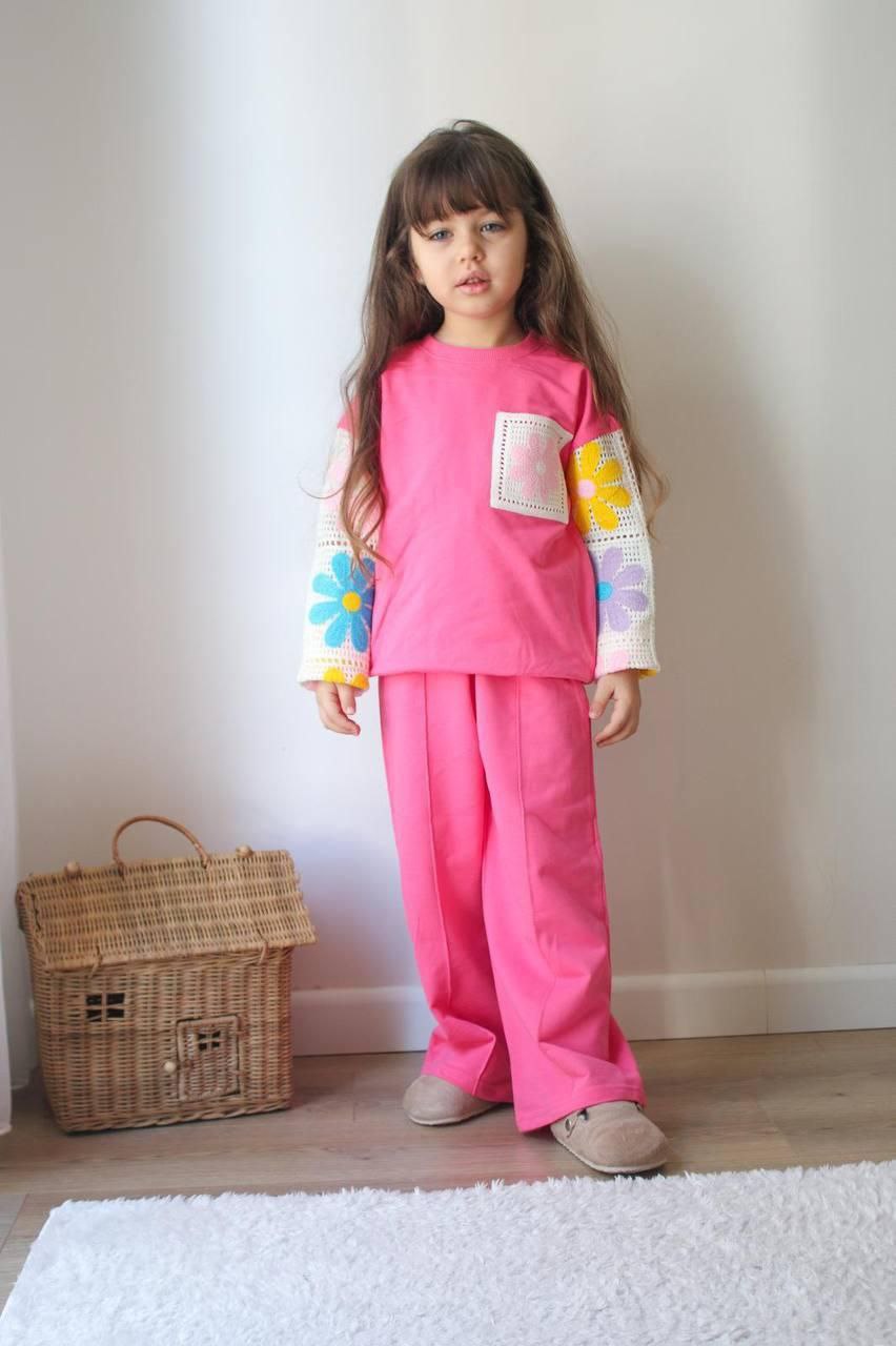 Set For Girl With Knitted Element - Pink